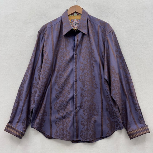 Robert Graham Mens XL Button Up Purple Brown Contrast Trim Shirt - Picture 1 of 11